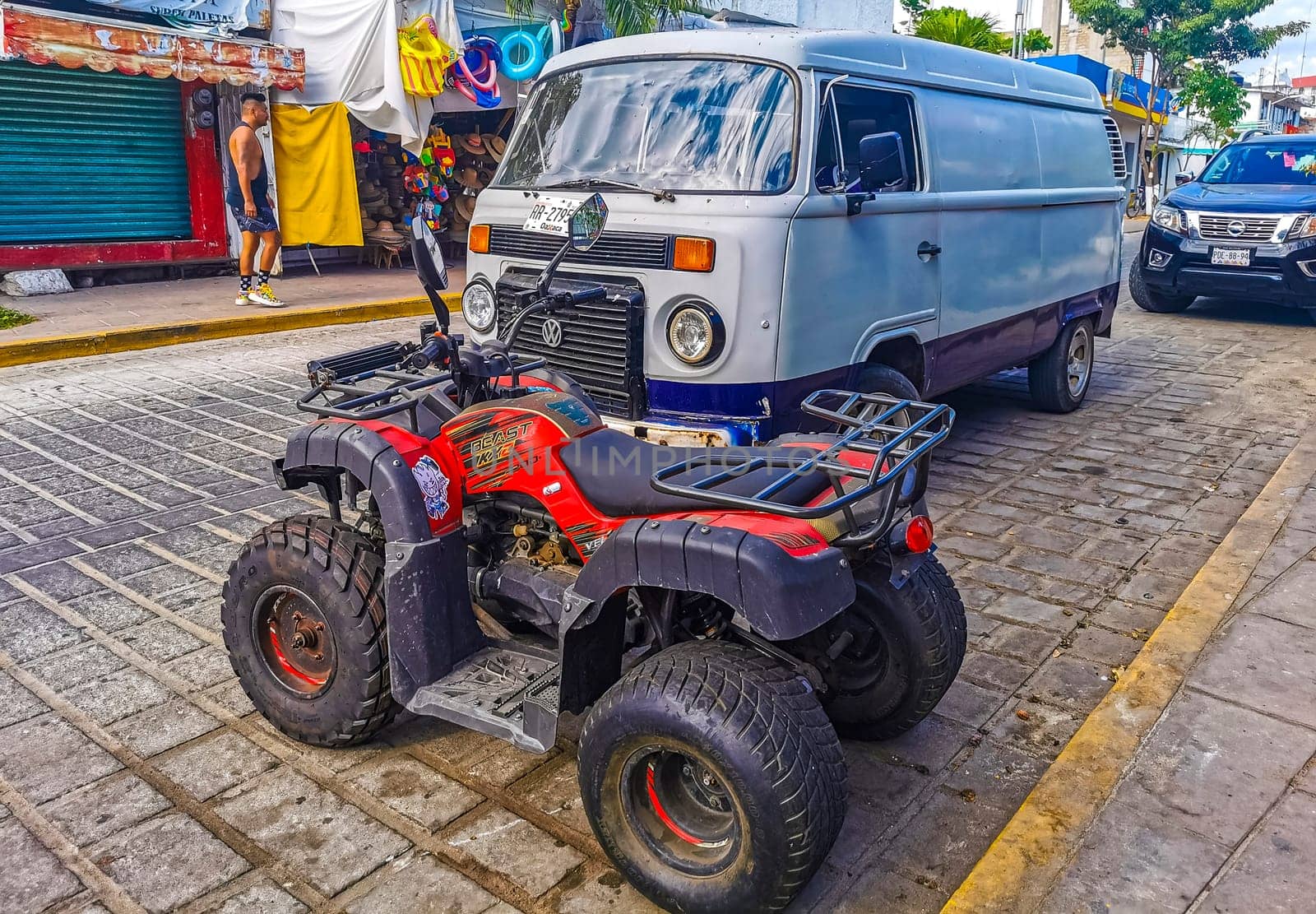 Quad bike bikes atv scooters motorcycles motorbikes outdoor in Zicatela Puerto Escondido Oaxaca Mexico.