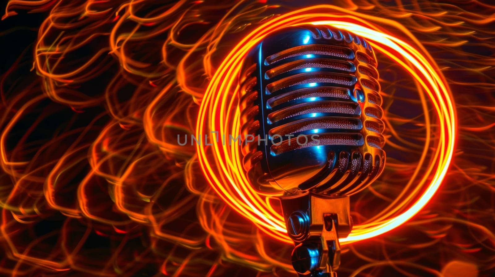 Microphone on surreal background. podcast or broadcast concept by itchaznong