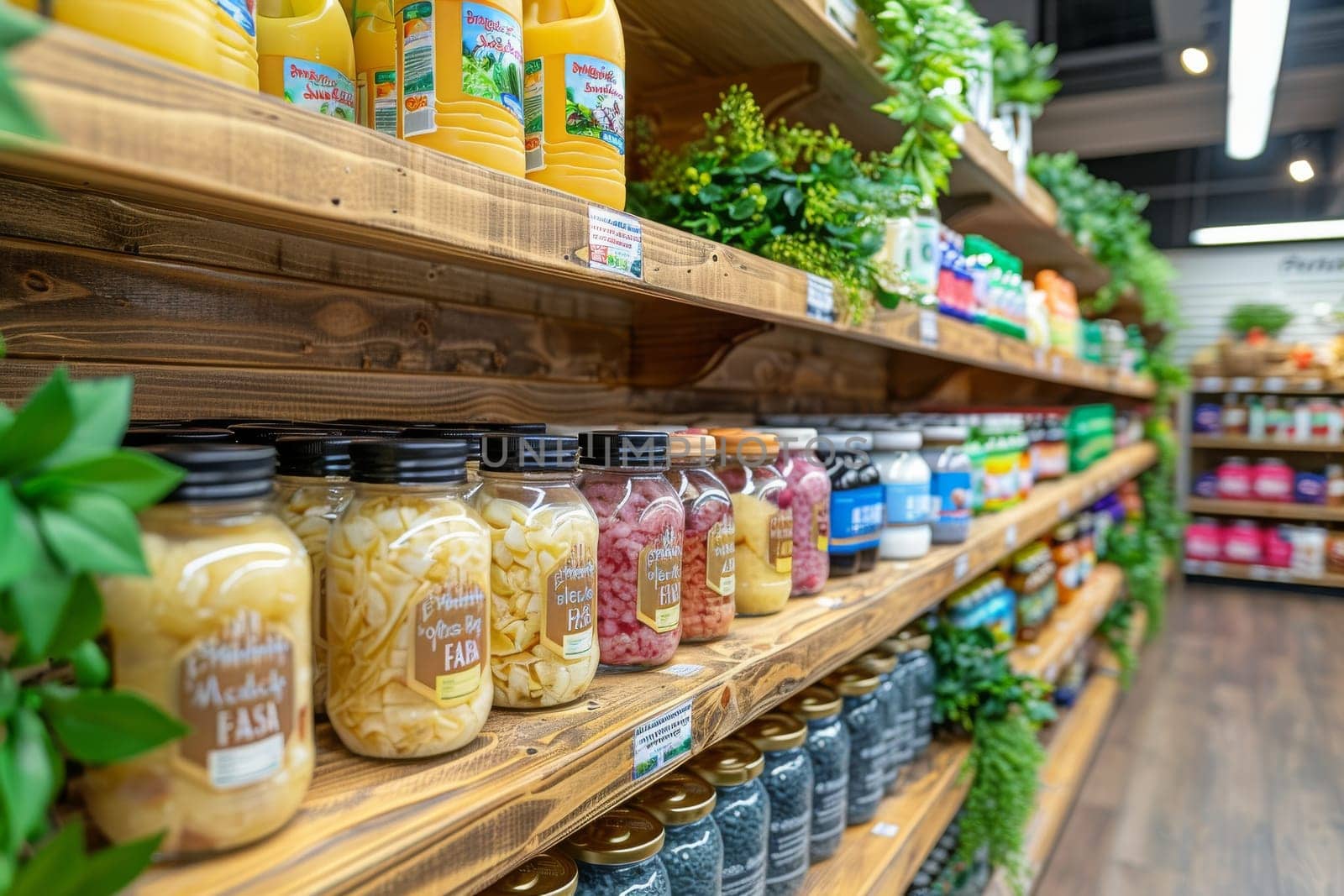 A large store with many shelves and aisles. The store is empty and the lights are on