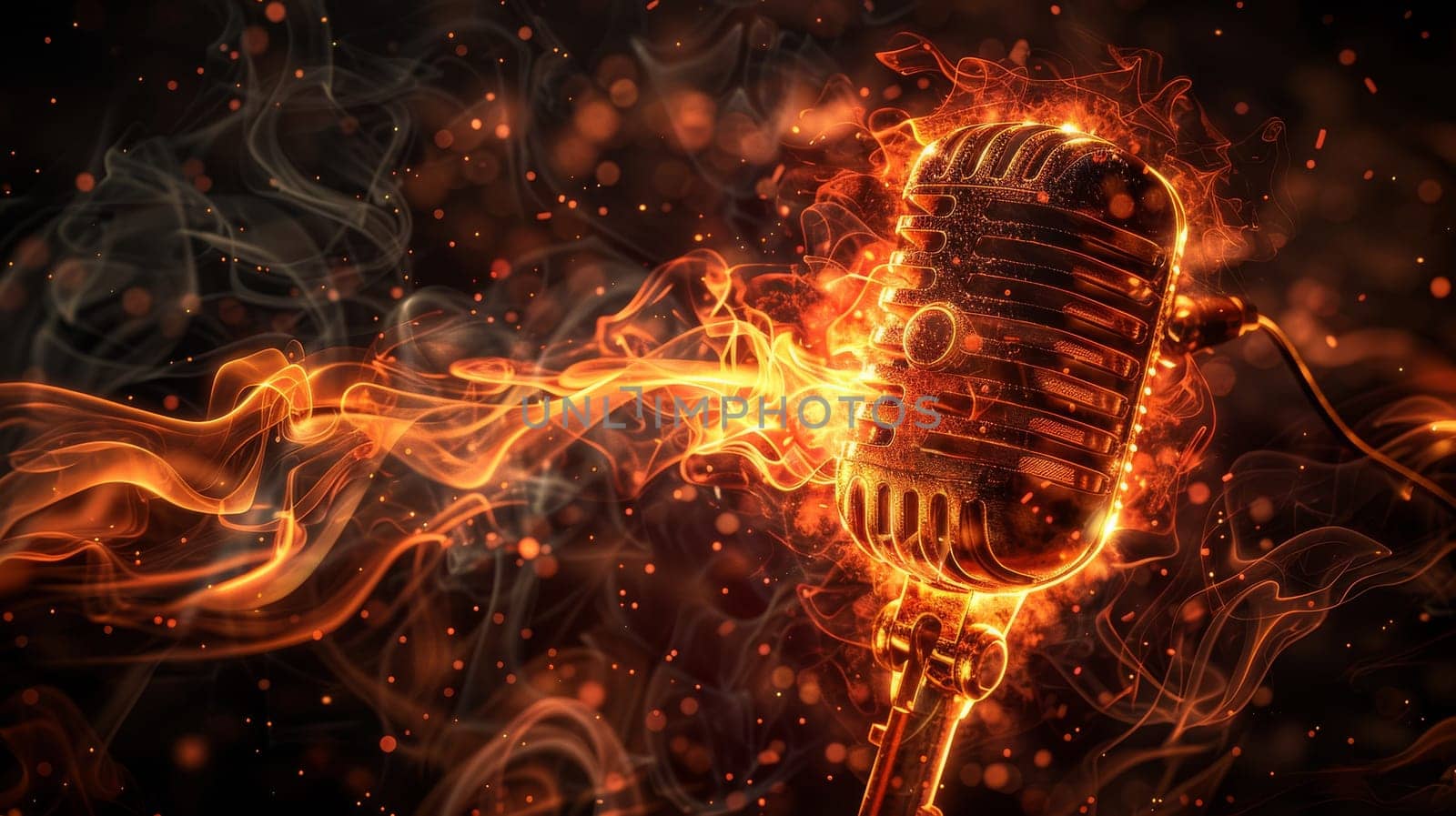 Microphone on surreal background. podcast or broadcast concept.