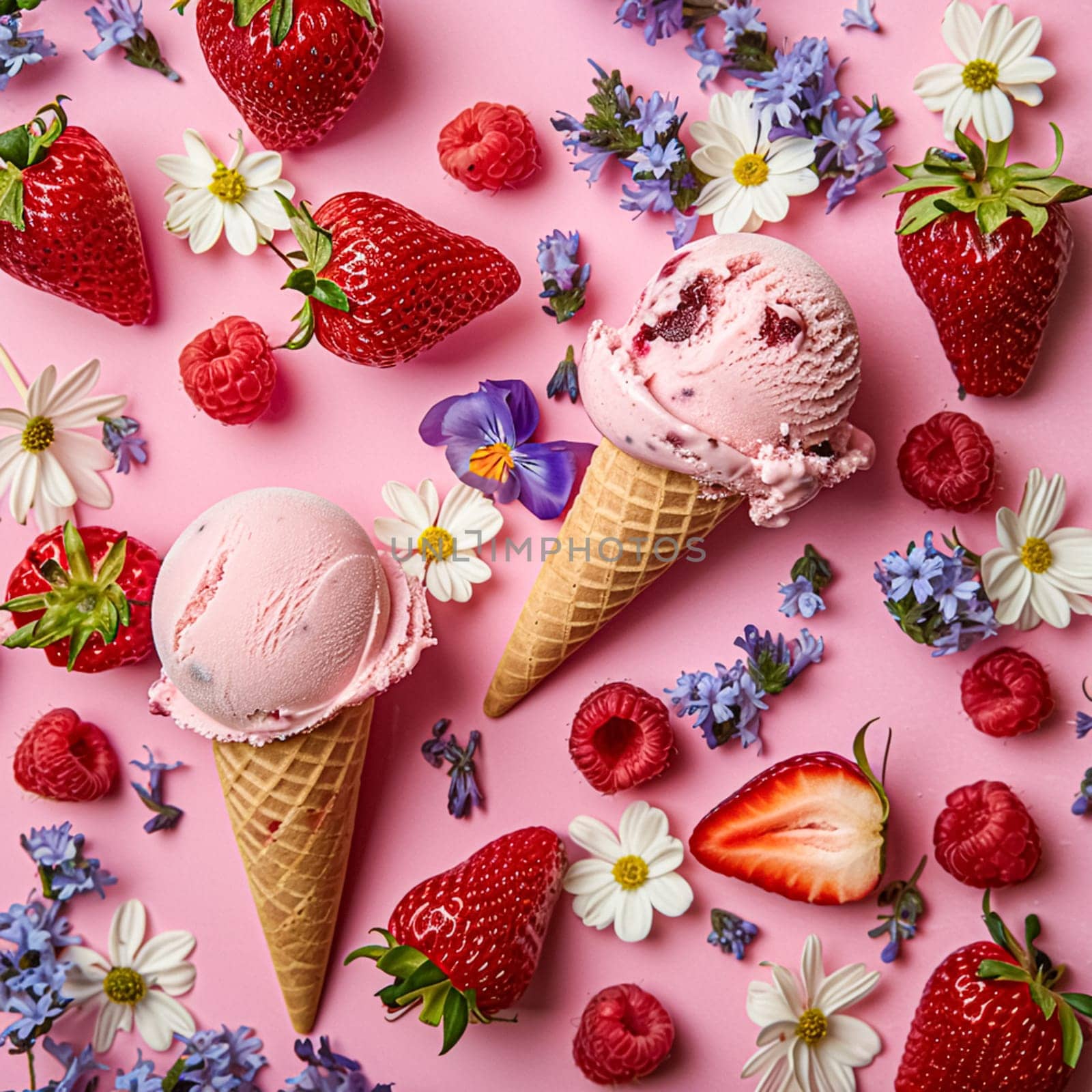 Ice cream colourful summer treat, sweet dessert in summertime, holiday food idea