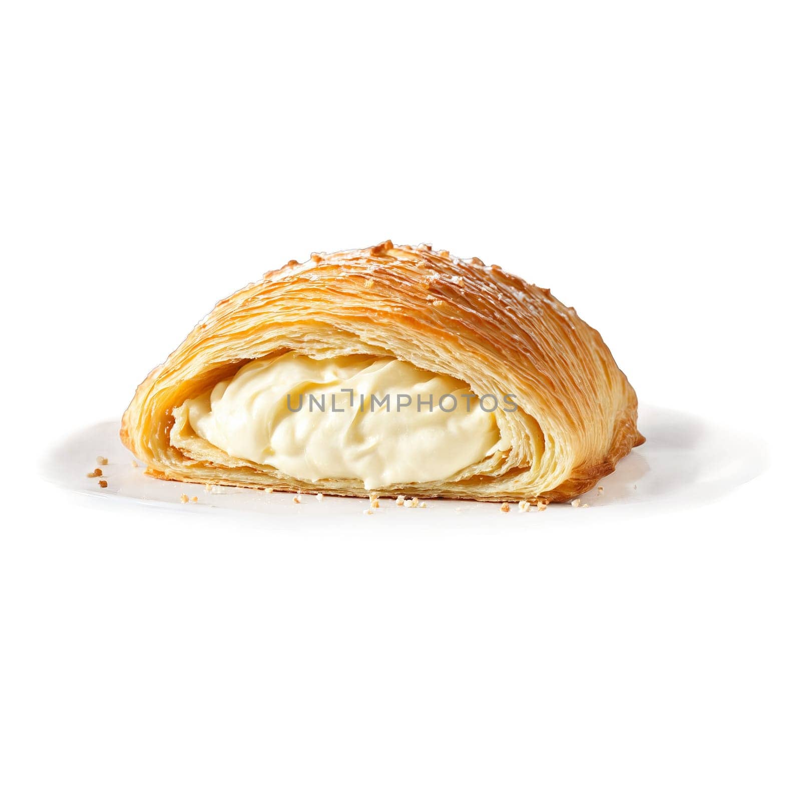 Sfogliatelle with flaky pastry and ricotta filling in cross section Food and culinary concept. Food isolated on transparent background.