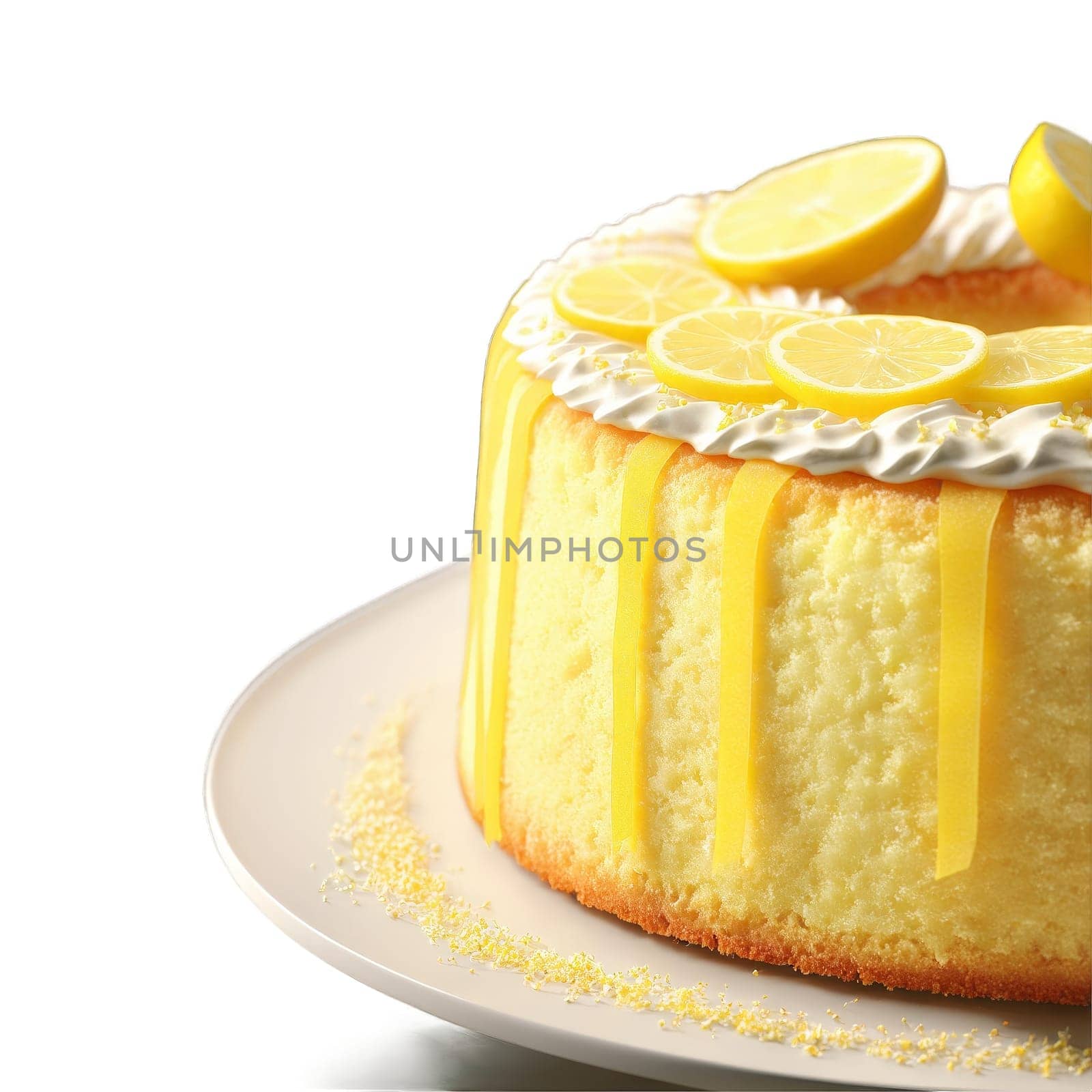 Lemon chiffon cake airy pale slice lemon curd ribbon running through Food and Culinary concept. Food isolated on transparent background.