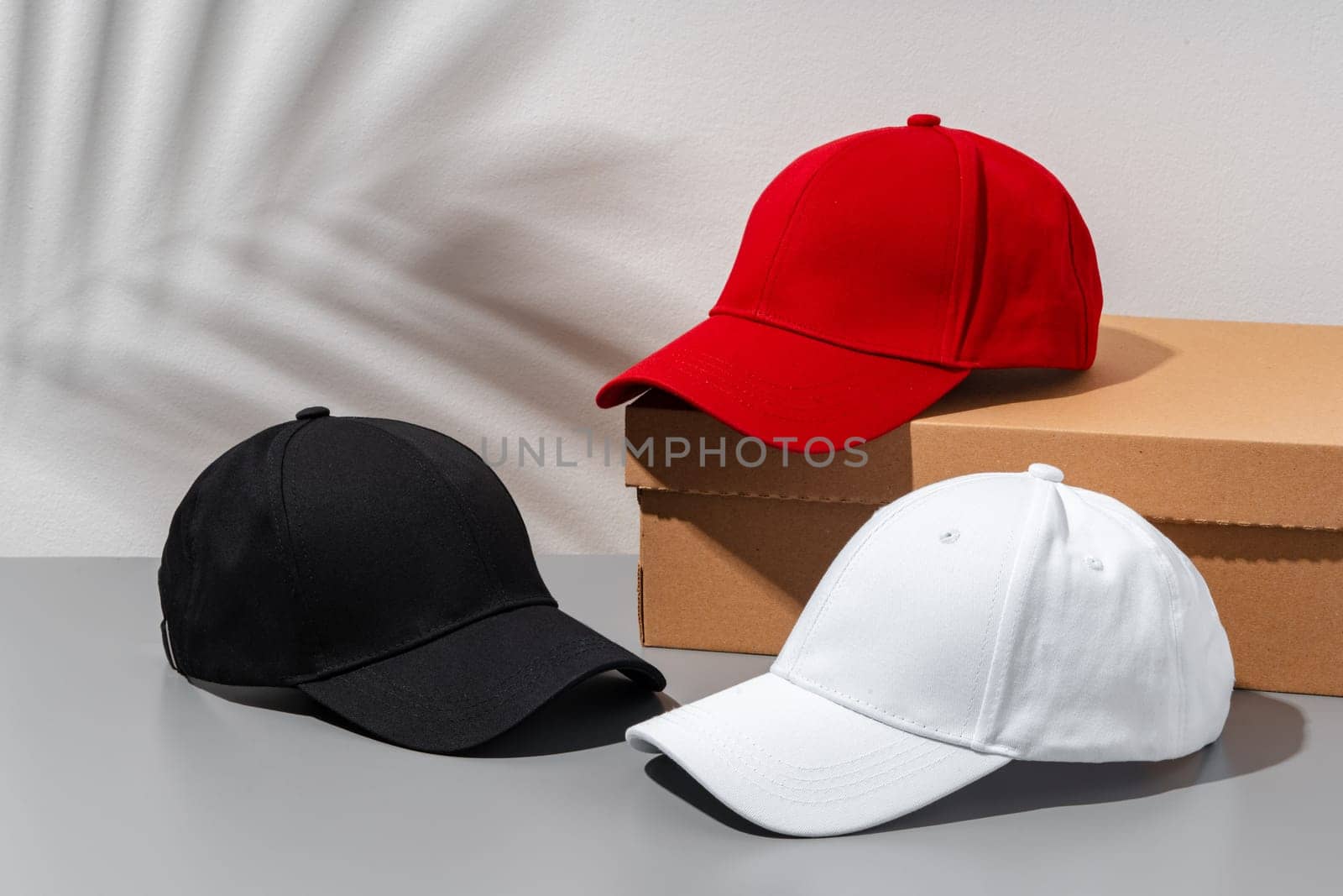 Baseball cap on gray background studio shot close up