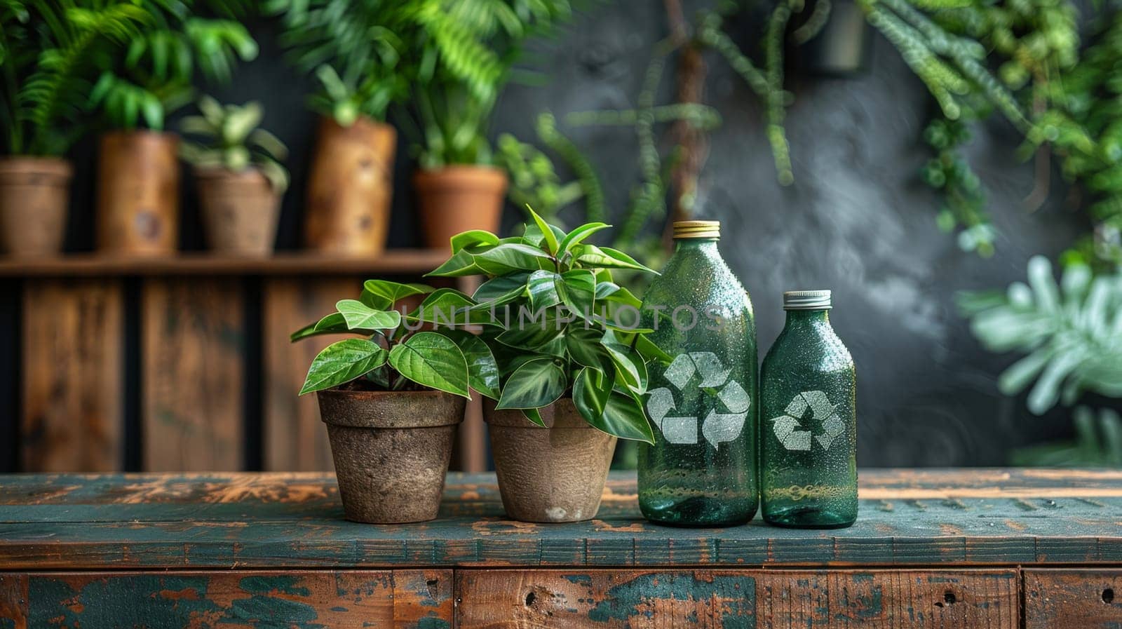 Collection of different green plants in different pots. Ecological theme.