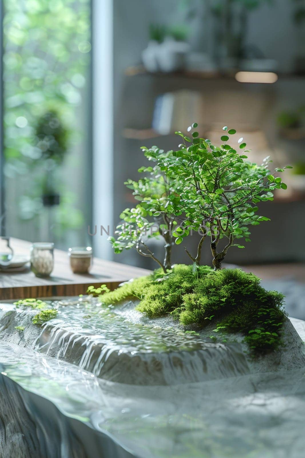 Modern home interior with wood . An environmental design item in the interior.