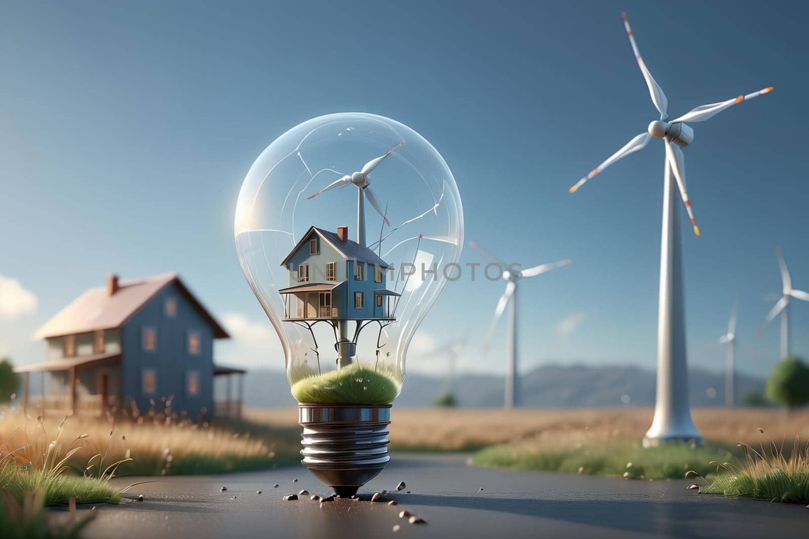 house and light bulb, alternative sources of electricity .