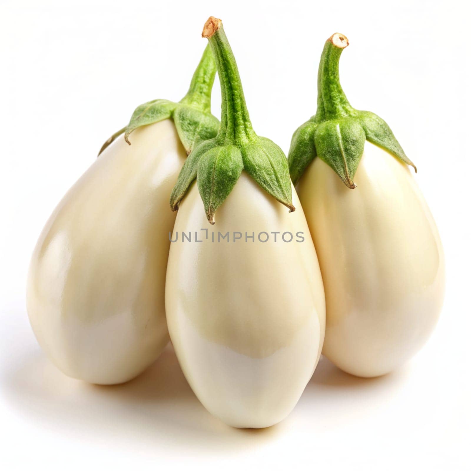 Fresh white eggplants isolated on white background. Ai generated by alenamoore