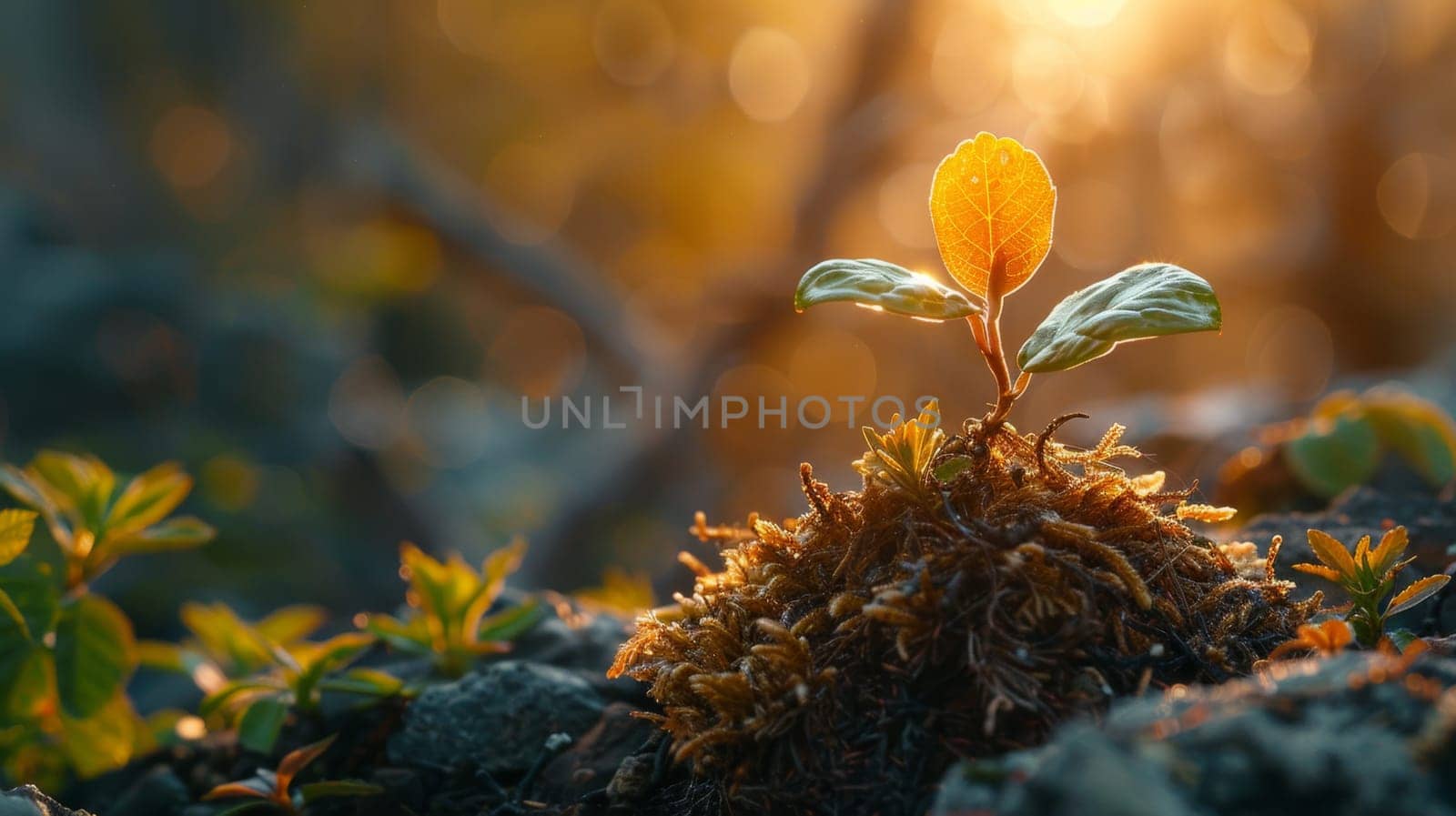 A young Green sprout growing out of the ground. The concept of budding.