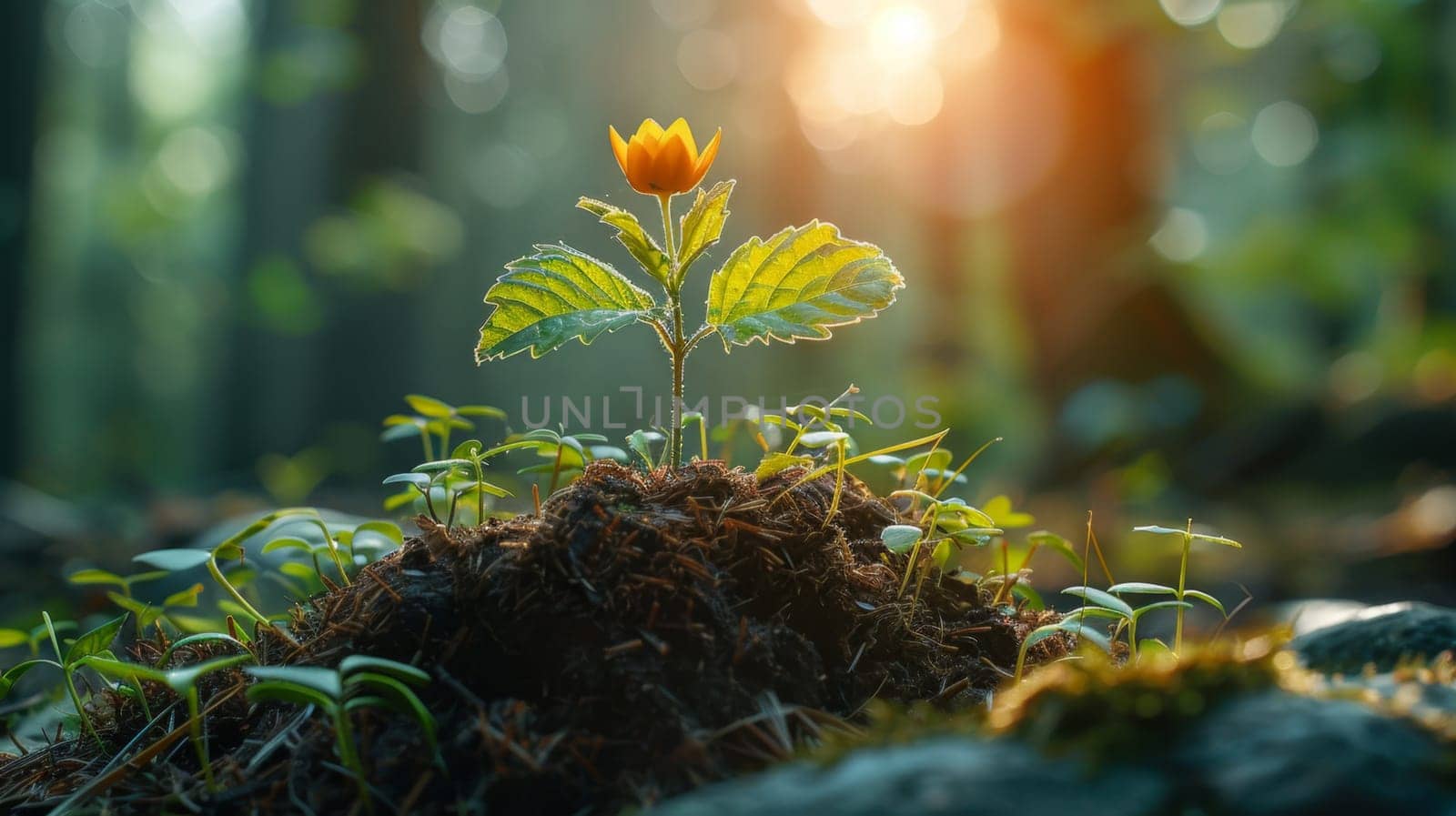 A young Green sprout growing out of the ground. The concept of budding.