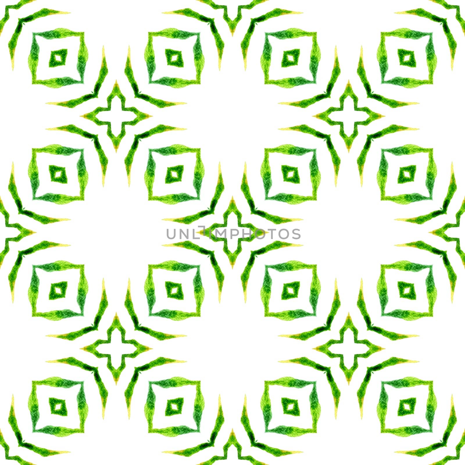 Chevron watercolor pattern. Green astonishing boho chic summer design. Textile ready appealing print, swimwear fabric, wallpaper, wrapping. Green geometric chevron watercolor border.