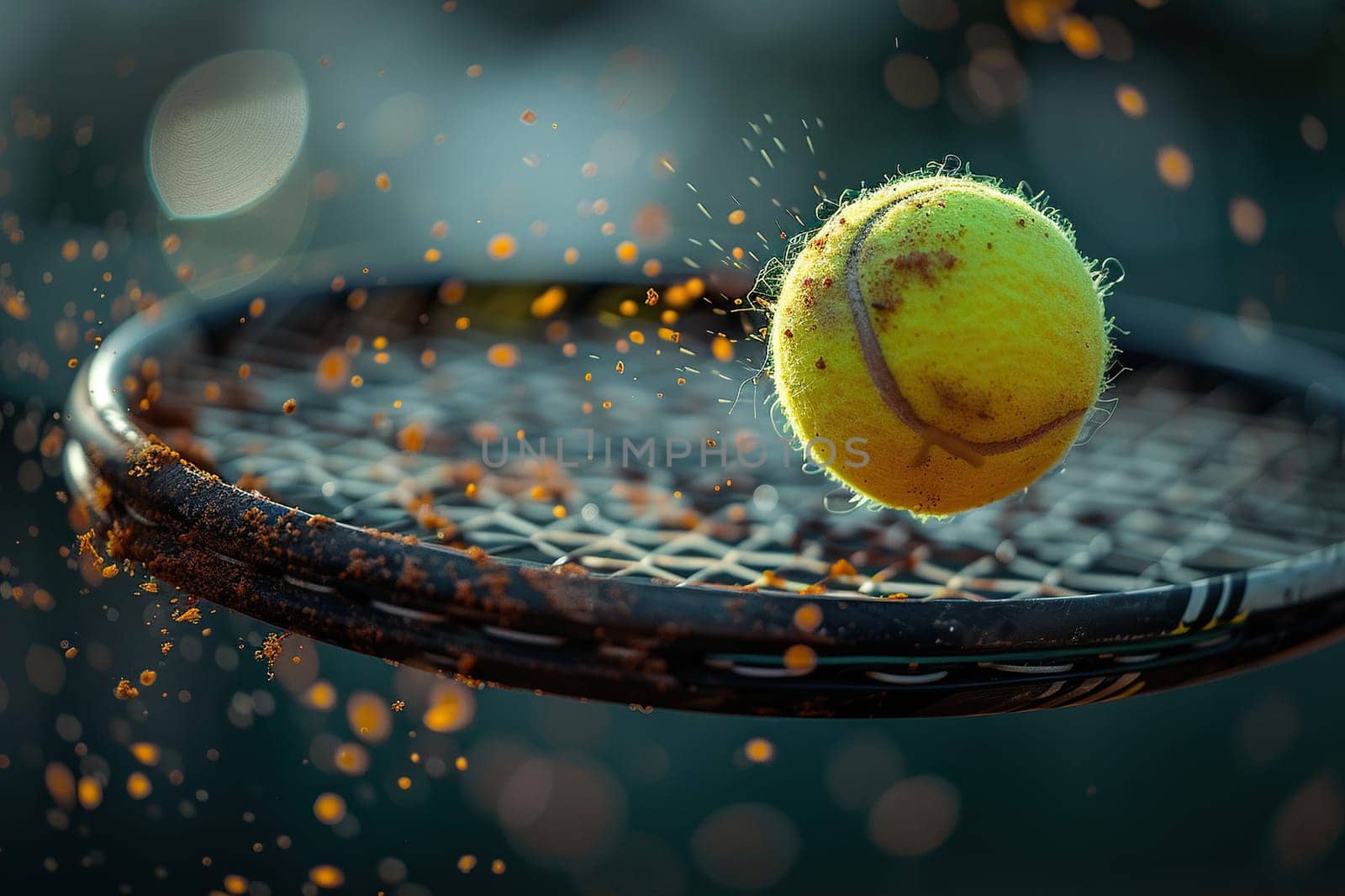 Racket and tennis ball on a blur background.