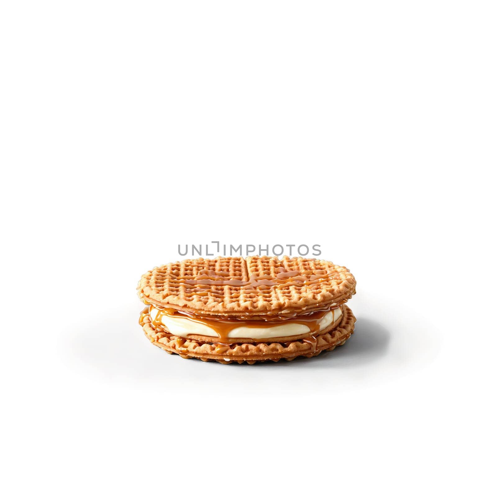 Stroopwafel with caramel filling and waffle texture in sandwich cookie Food and culinary concept. Food isolated on transparent background.