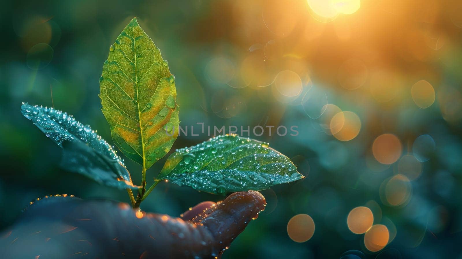 Hands holding a green sprout to grow. Environmental theme.