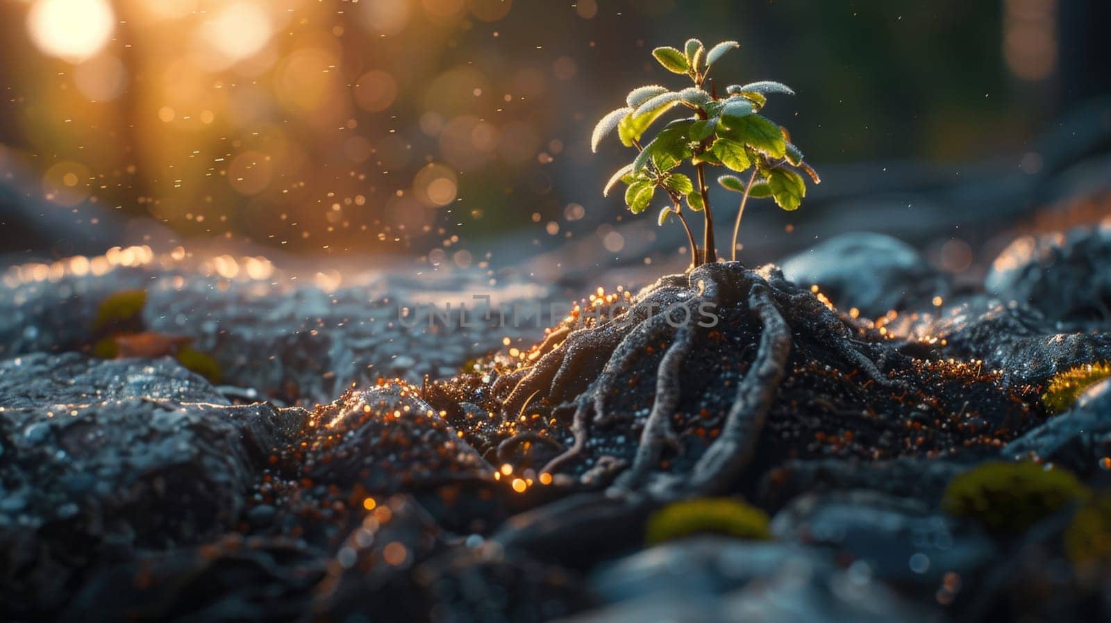 A young Green sprout growing out of the ground. The concept of budding.