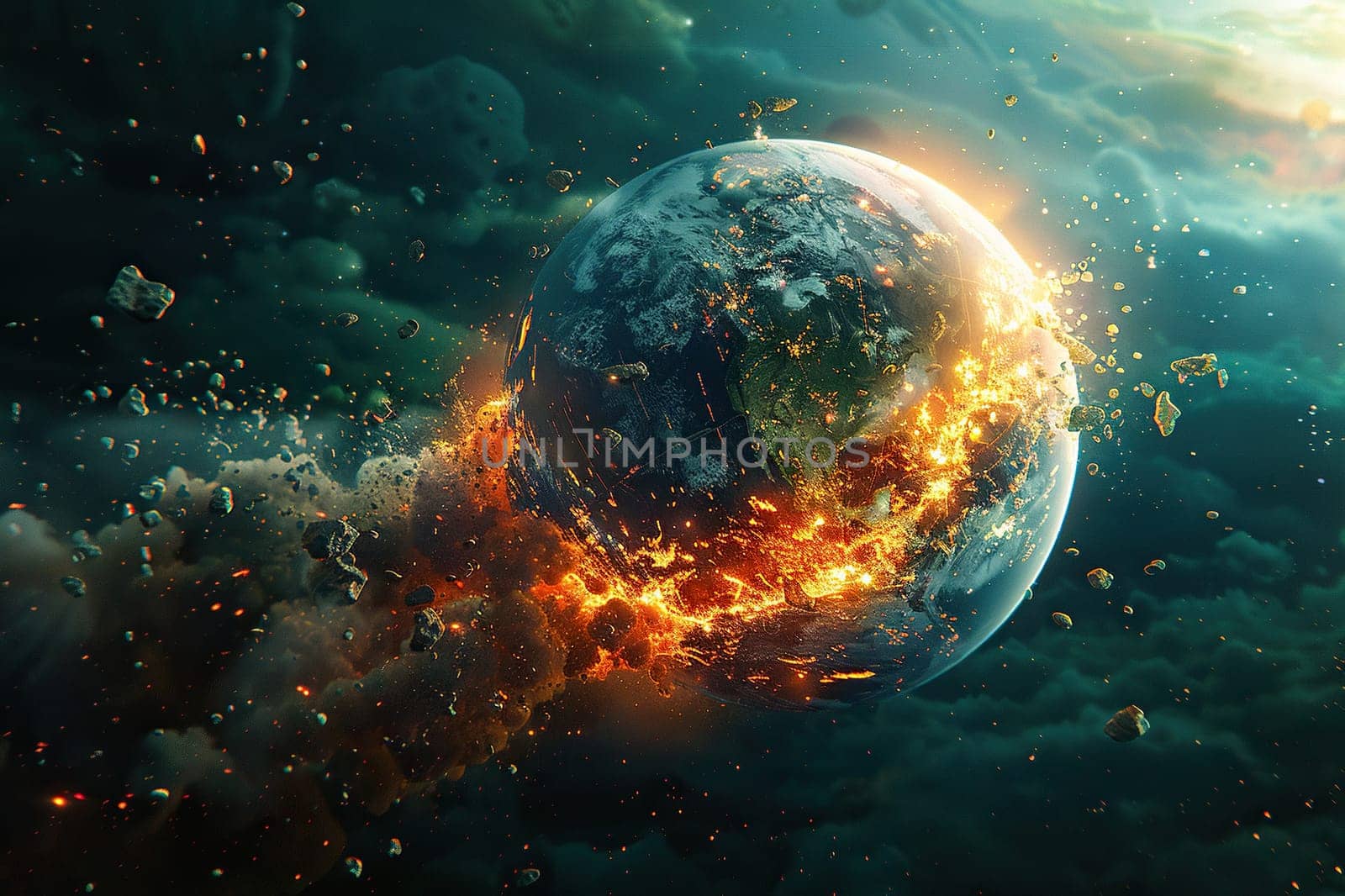 Image of planet earth exploding.