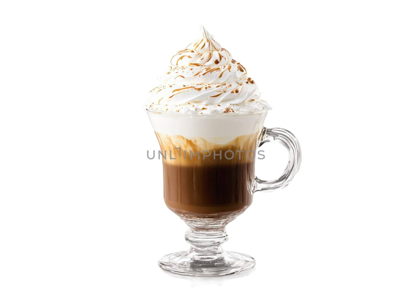 Espresso Con Panna An espresso con panna in a small glass topped with a swirl. Drink isolated on transparent background.