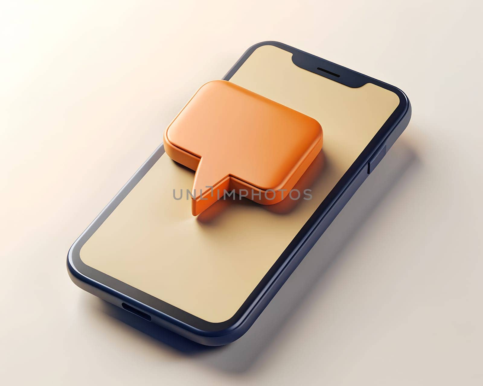 Beige smartphone with message, 3D generated AI. Illustration.