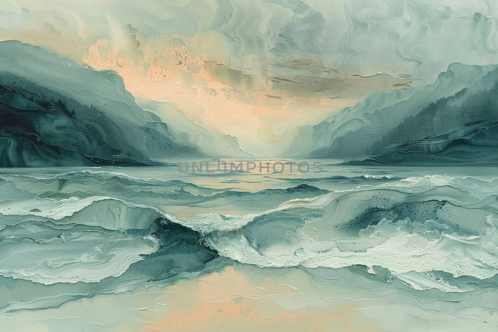A background depicting a powerful multicolored wave of water. Wavy colored texture.