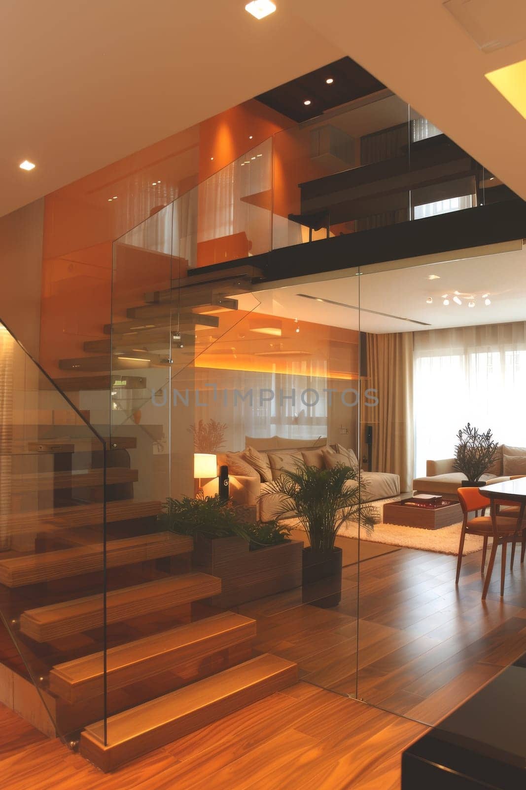 Empty Luxury house interior. Entrance hallway with staircase.