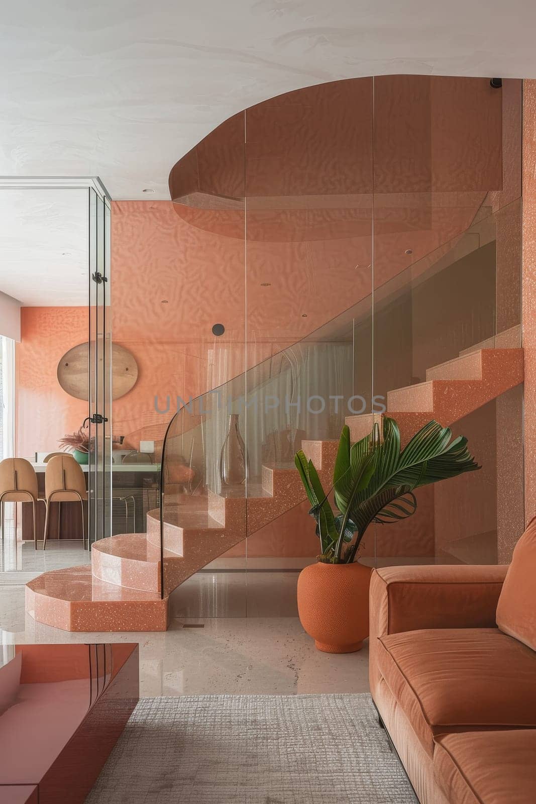 Empty Luxury house interior. Entrance hallway with staircase.