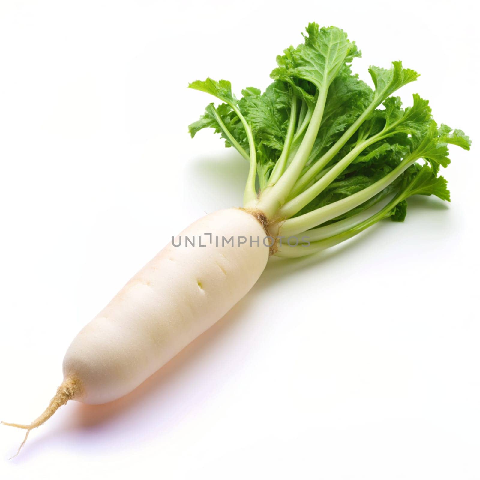 Daikon radishes isolated on white background. Ai generated image