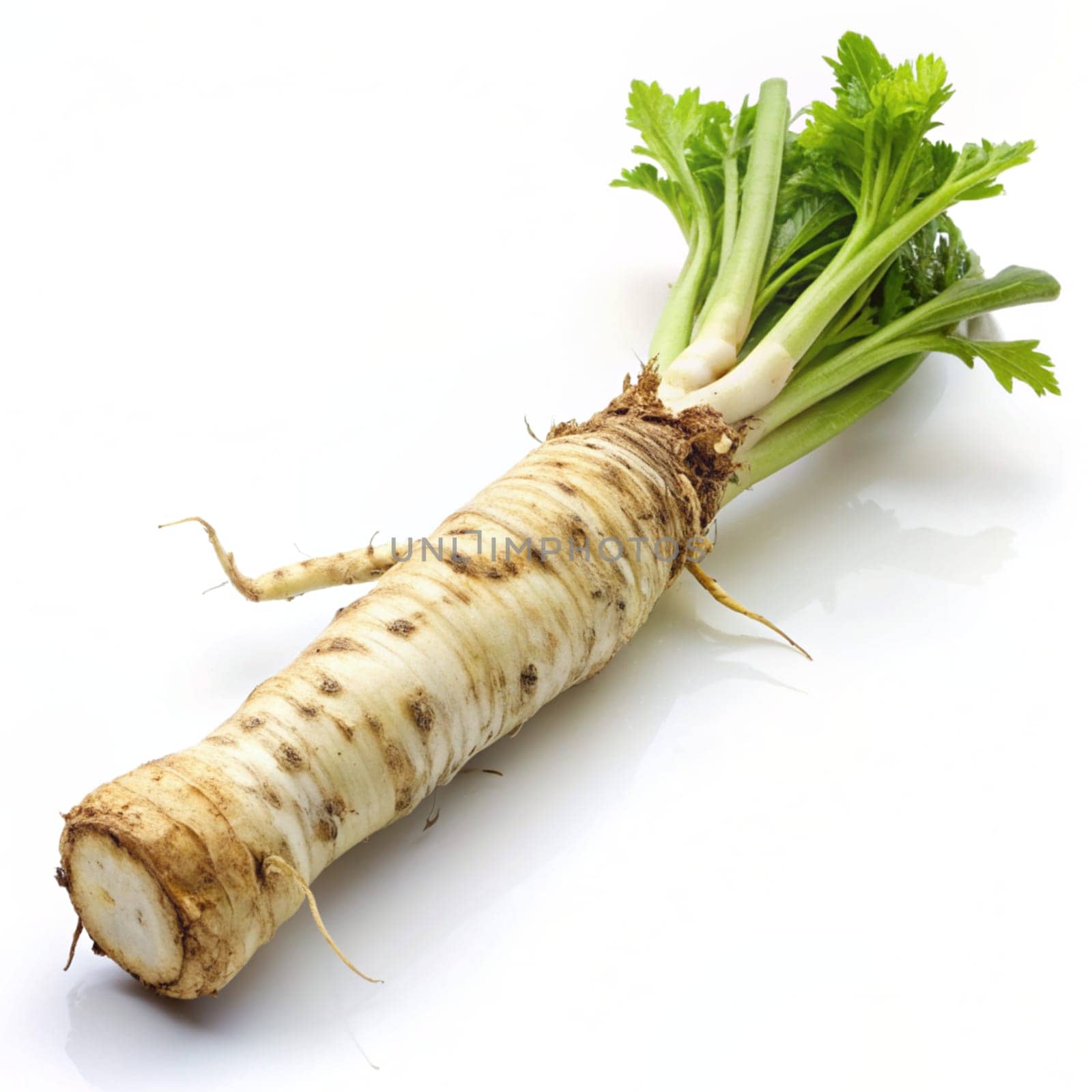 Horseradish root isolated on white background. Ai generated by alenamoore