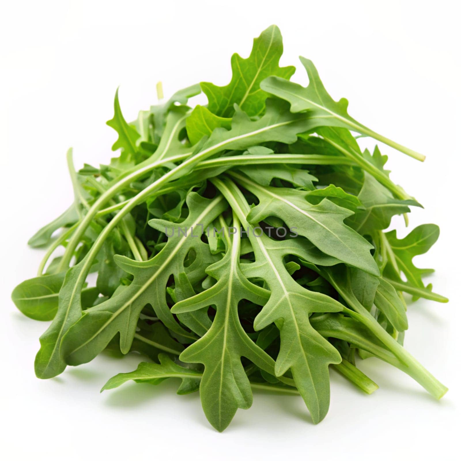 Fresh arugula leaves on white background. AI generated by alenamoore