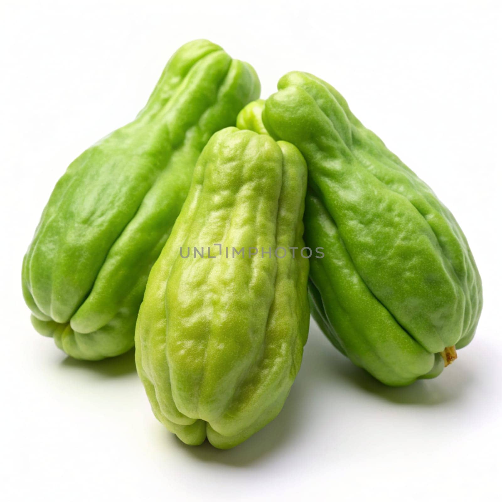 Fresh chayote fruit (Sechium edule) isolated on white background. Ai generated image