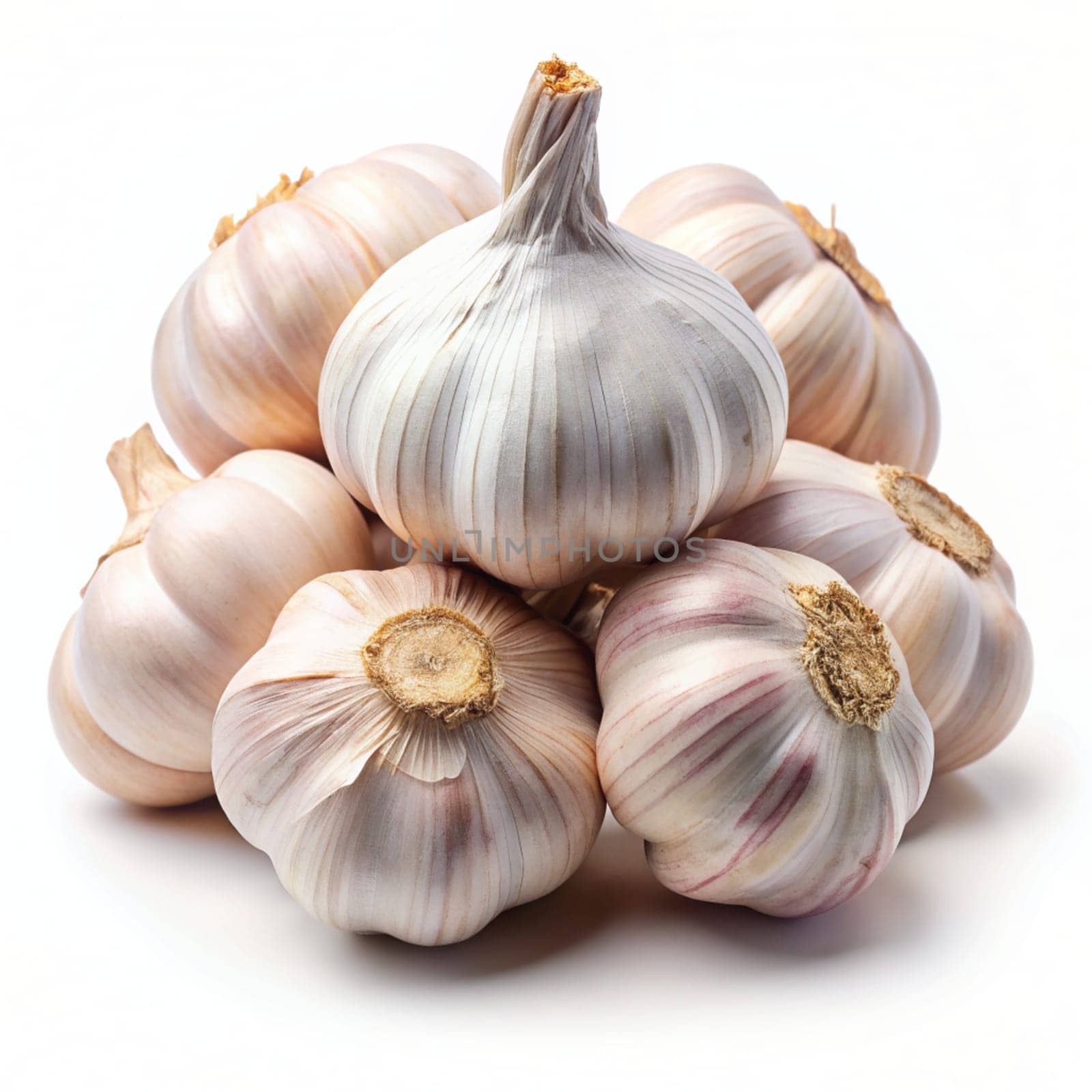 Garlic bulbs isolated on white background. Ai generated by alenamoore