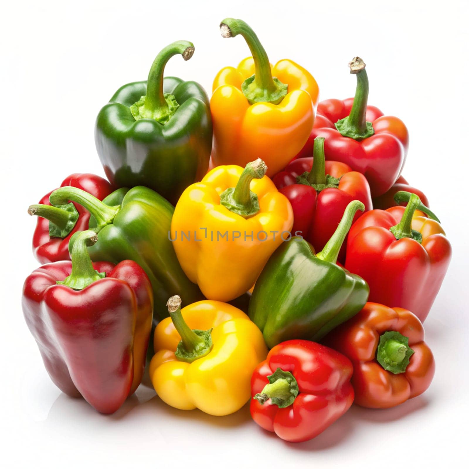 Sweet pepper, red, green, yellow paprika, isolated on white background. Ai generated by alenamoore