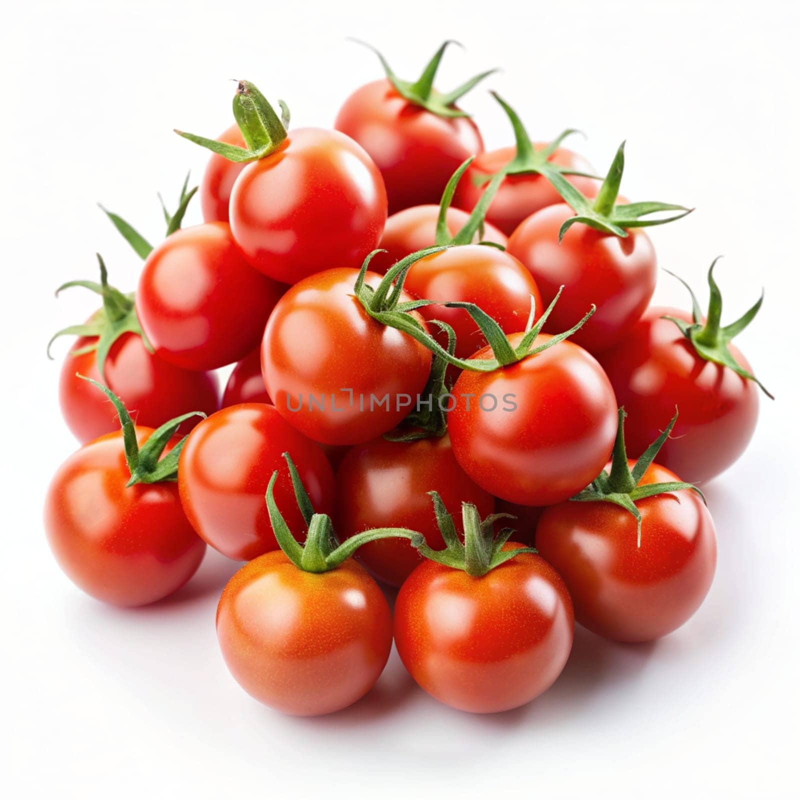 Fresh red cherry tomatoes isolation. Honey cherry. Group of objects. Ai generated image