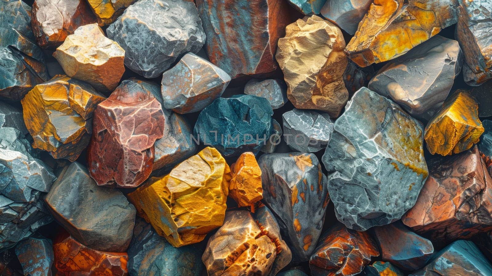 Abstract background of river stones of different structures. Stone background.