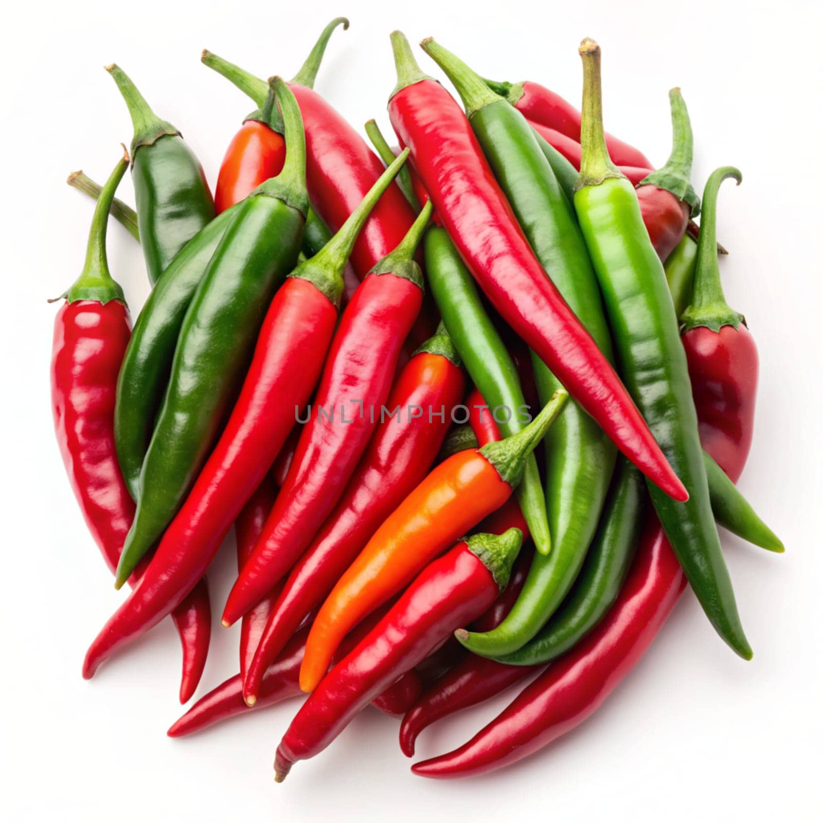 Red and green chili peppers isolated on white background. Ai generated by alenamoore