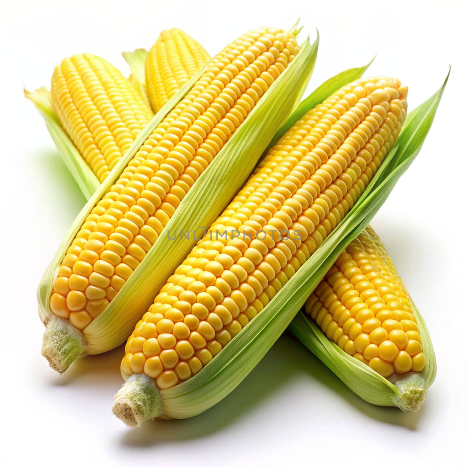 Fresh yellow corn isolated on white background. Ai generated image