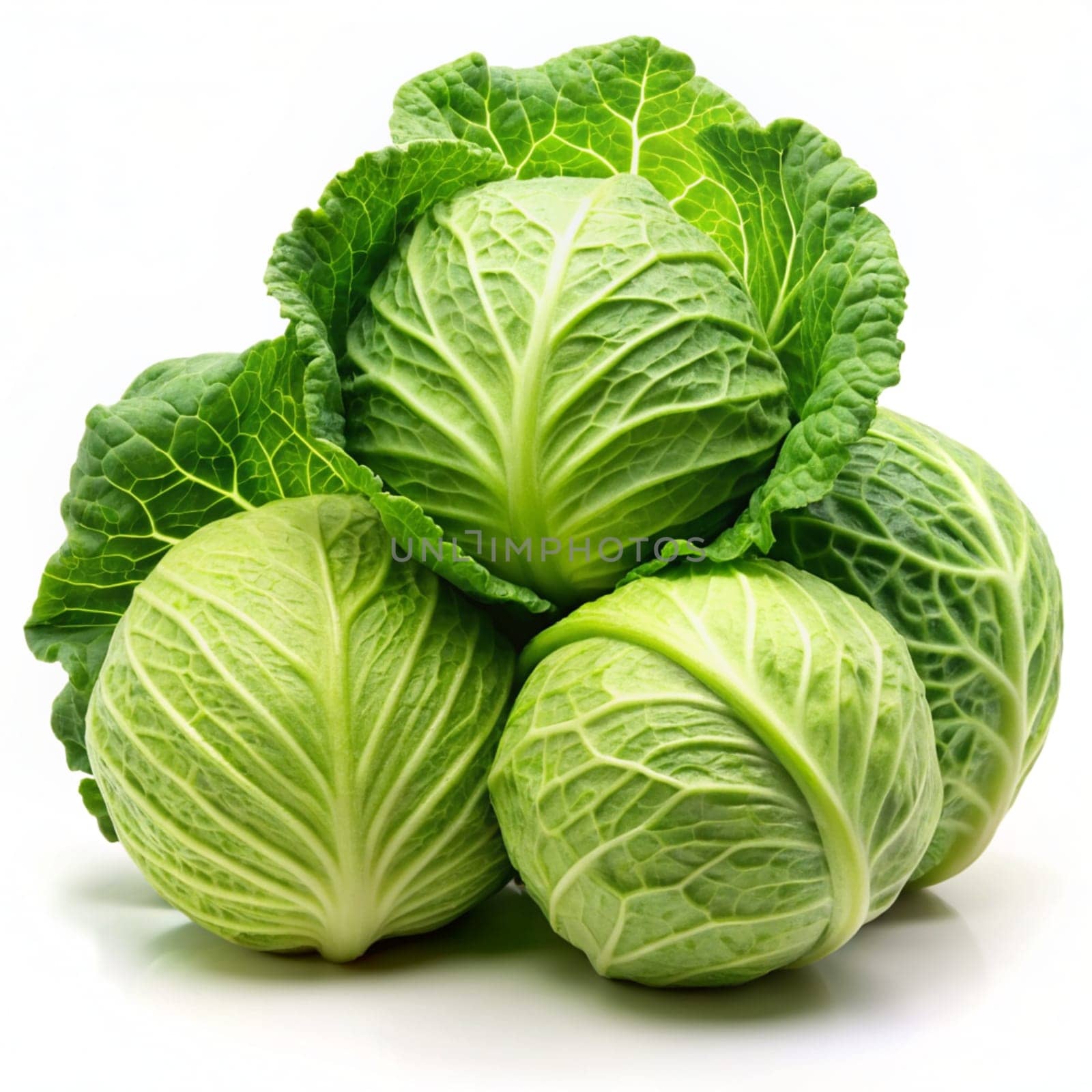 Green cabbages isolated on white background. Ai generated by alenamoore