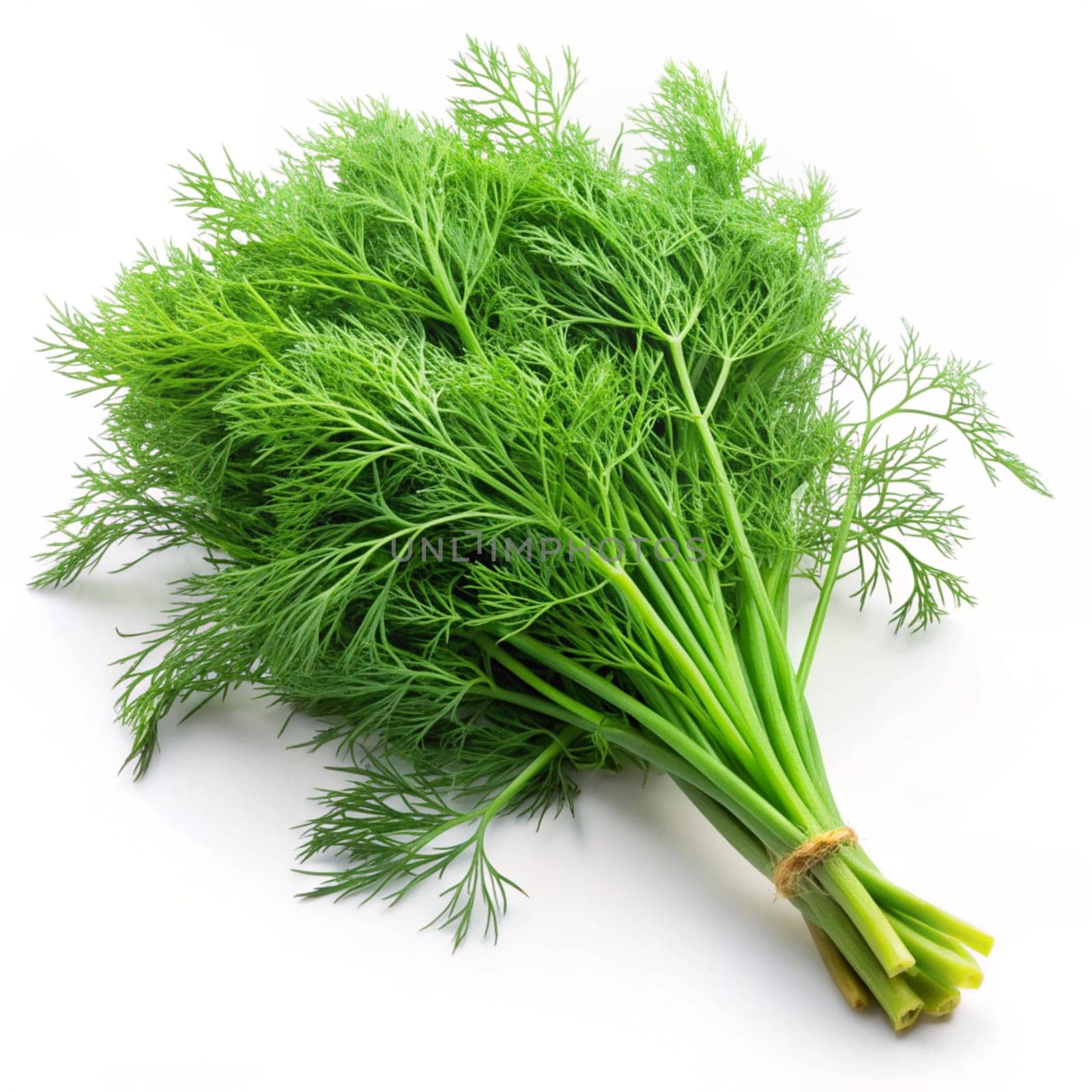 Bunch fresh, green dill on a white background. Ai generated image