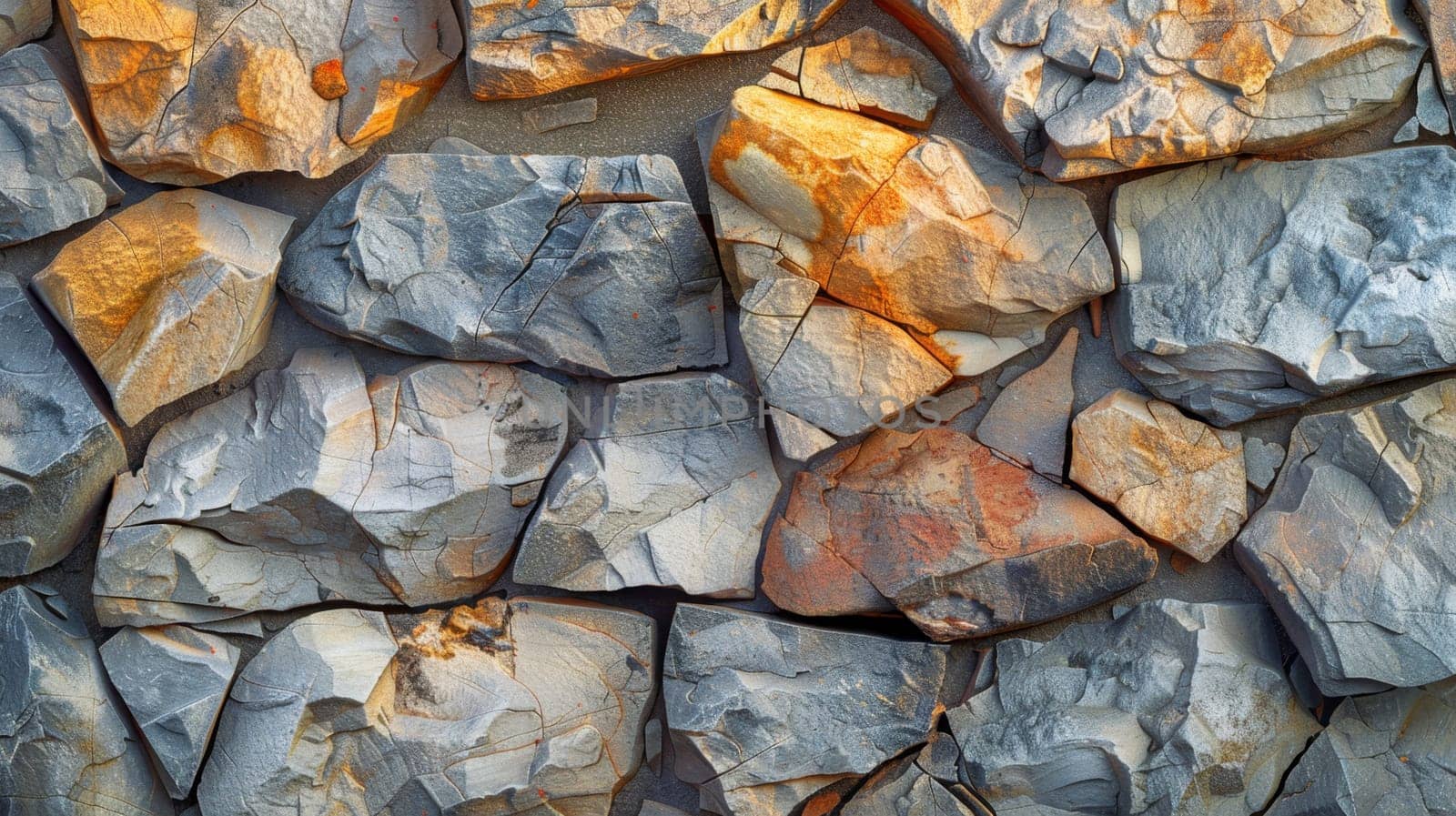 Abstract background of river stones of different structures. Stone background.