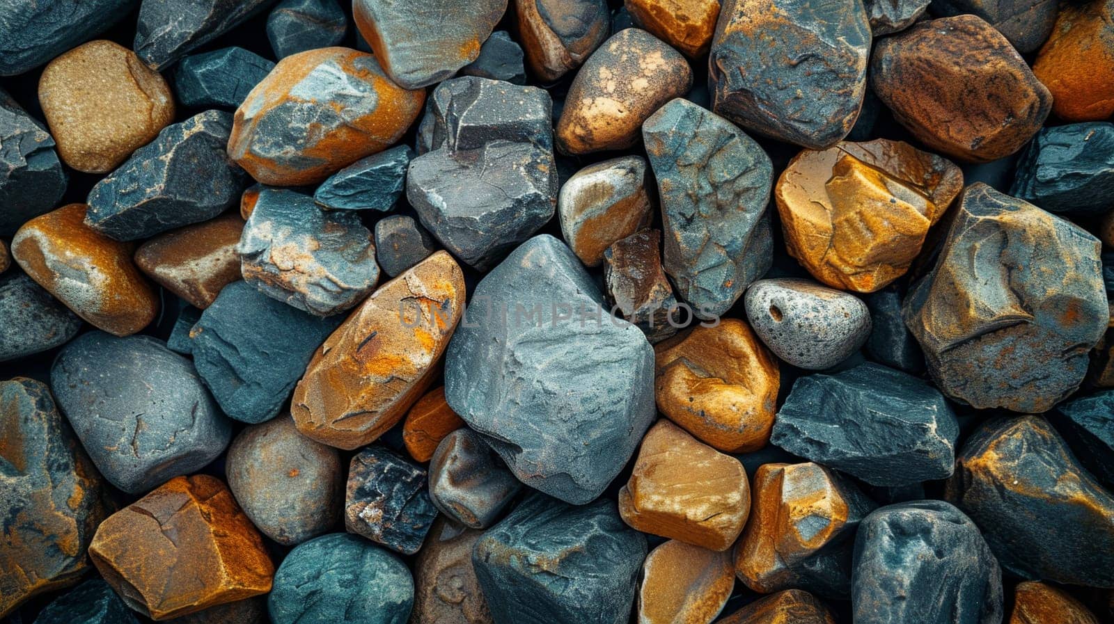 Abstract background of river stones of different structures. Stone background.