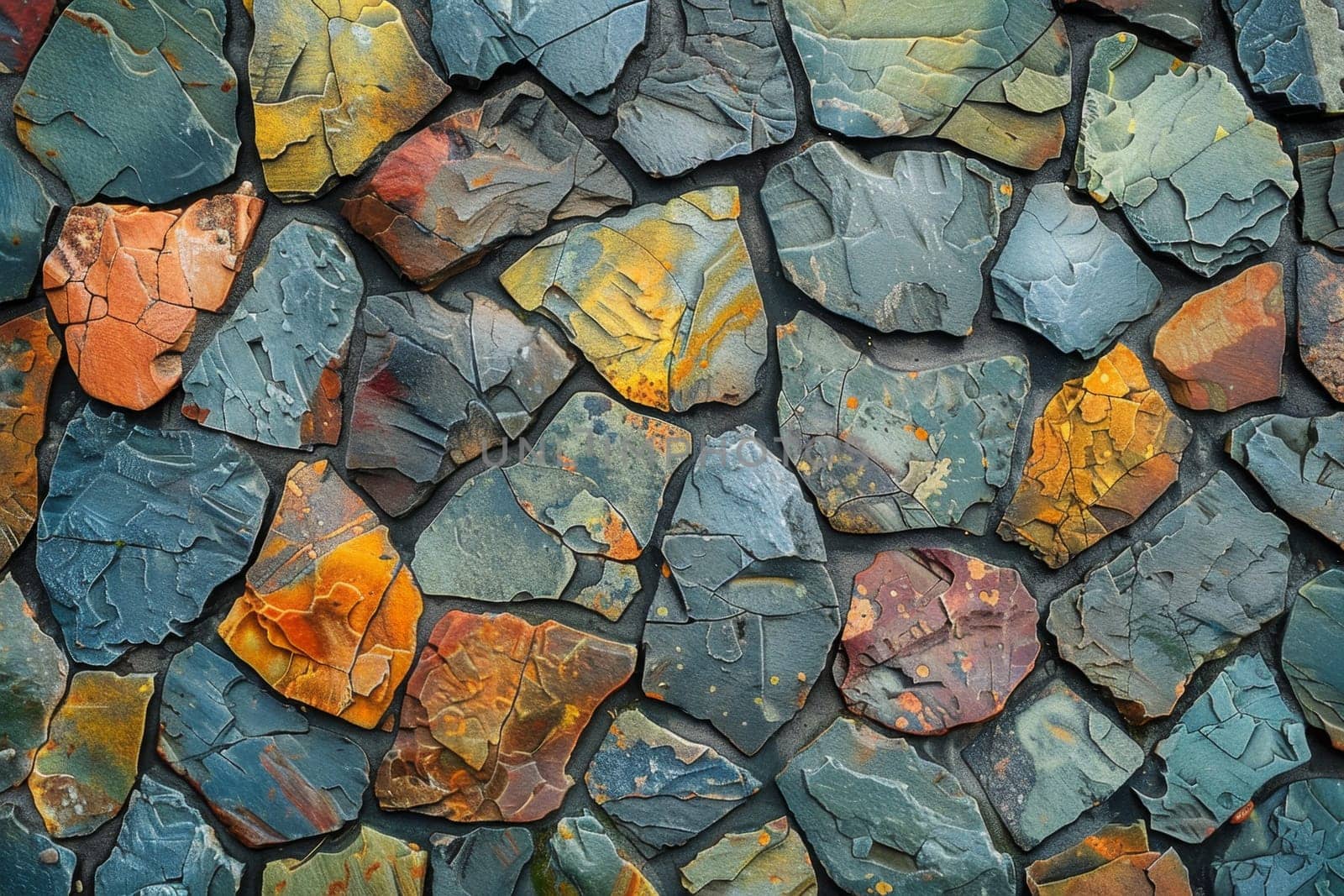 Abstract background of river stones of different structures. Stone background.