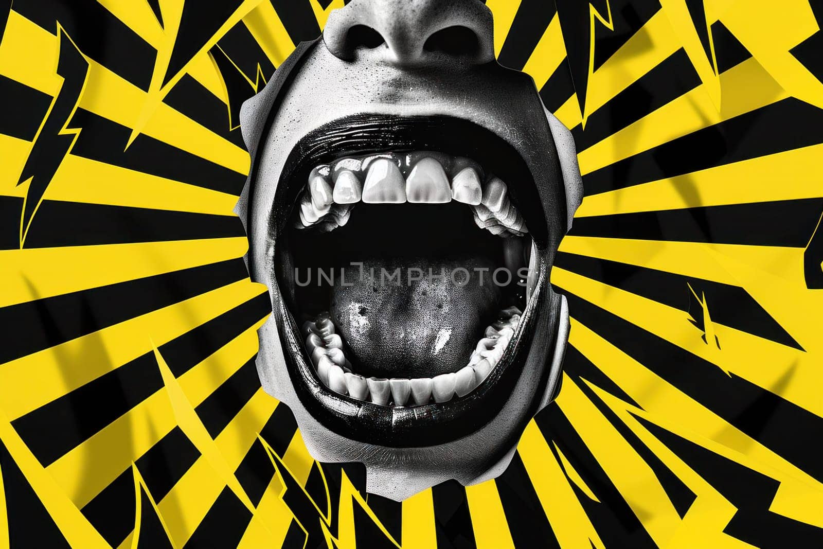 Openmouthed man in black and yellow poster a striking image of an expression of surprise and shock