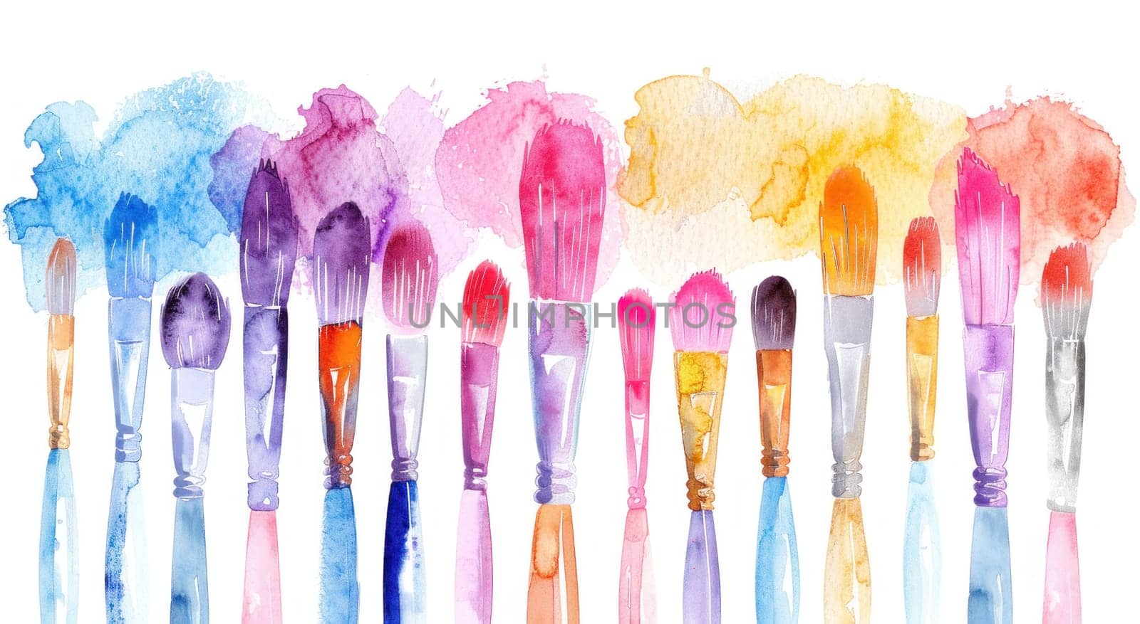 Colorful watercolor brushes set on white background for artistic painting illustrations and creative projects