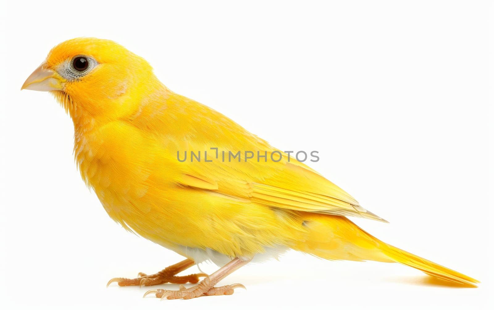 Portrait of a vivid yellow canary, striking a pose with its bright plumage and alert expression