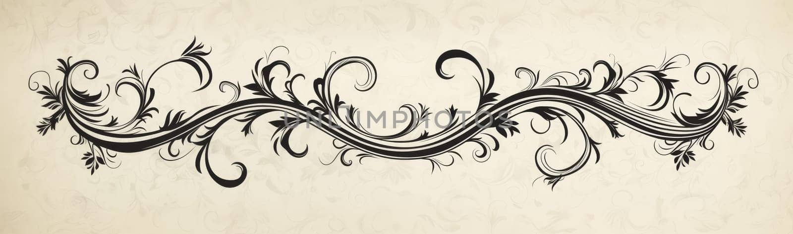 Wide, panoramic vintage ornamental design with intricate floral patterns on a cream background