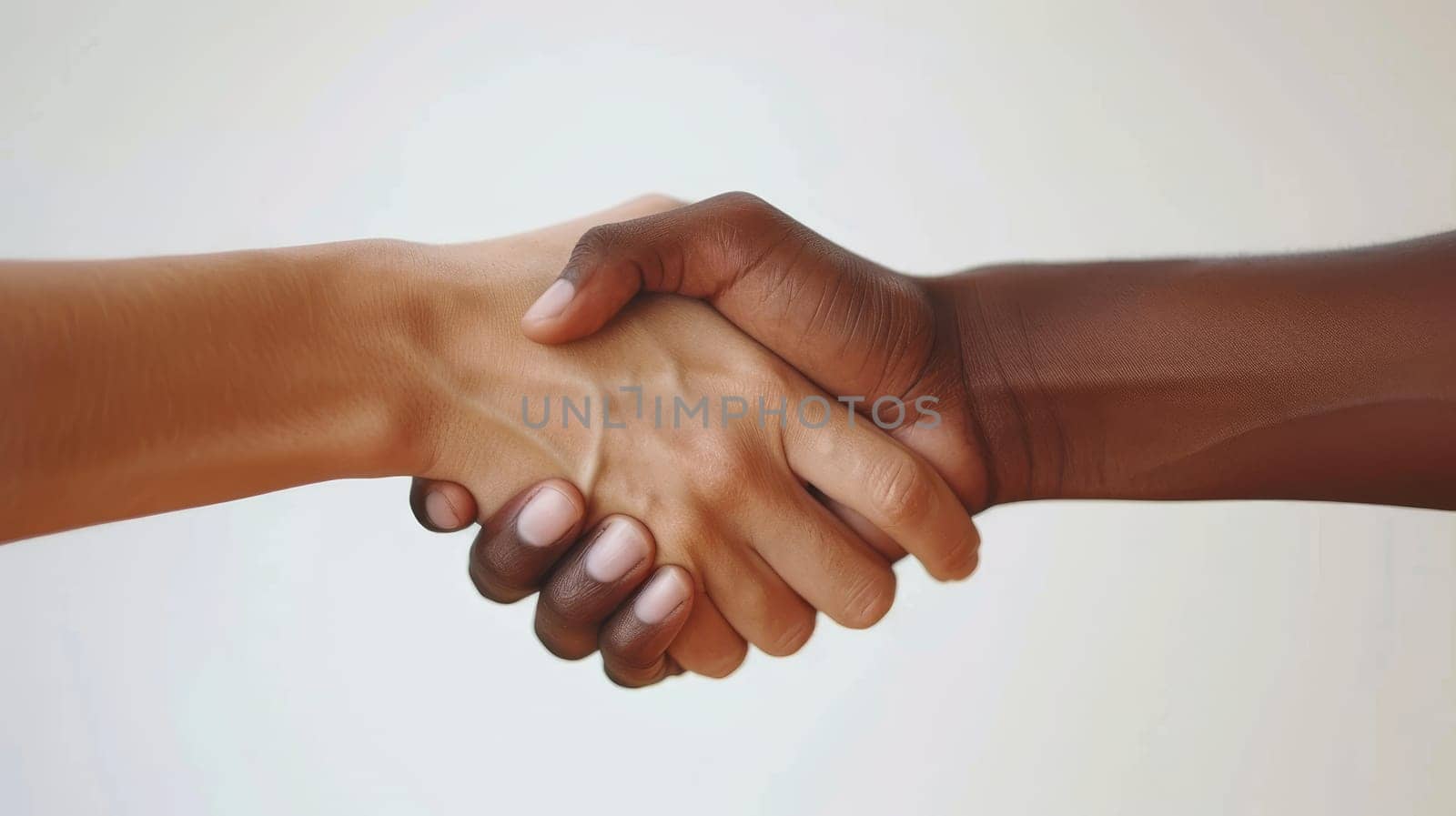 A symbolic handshake between two individuals of different ethnicities on a clean white background.. by sfinks