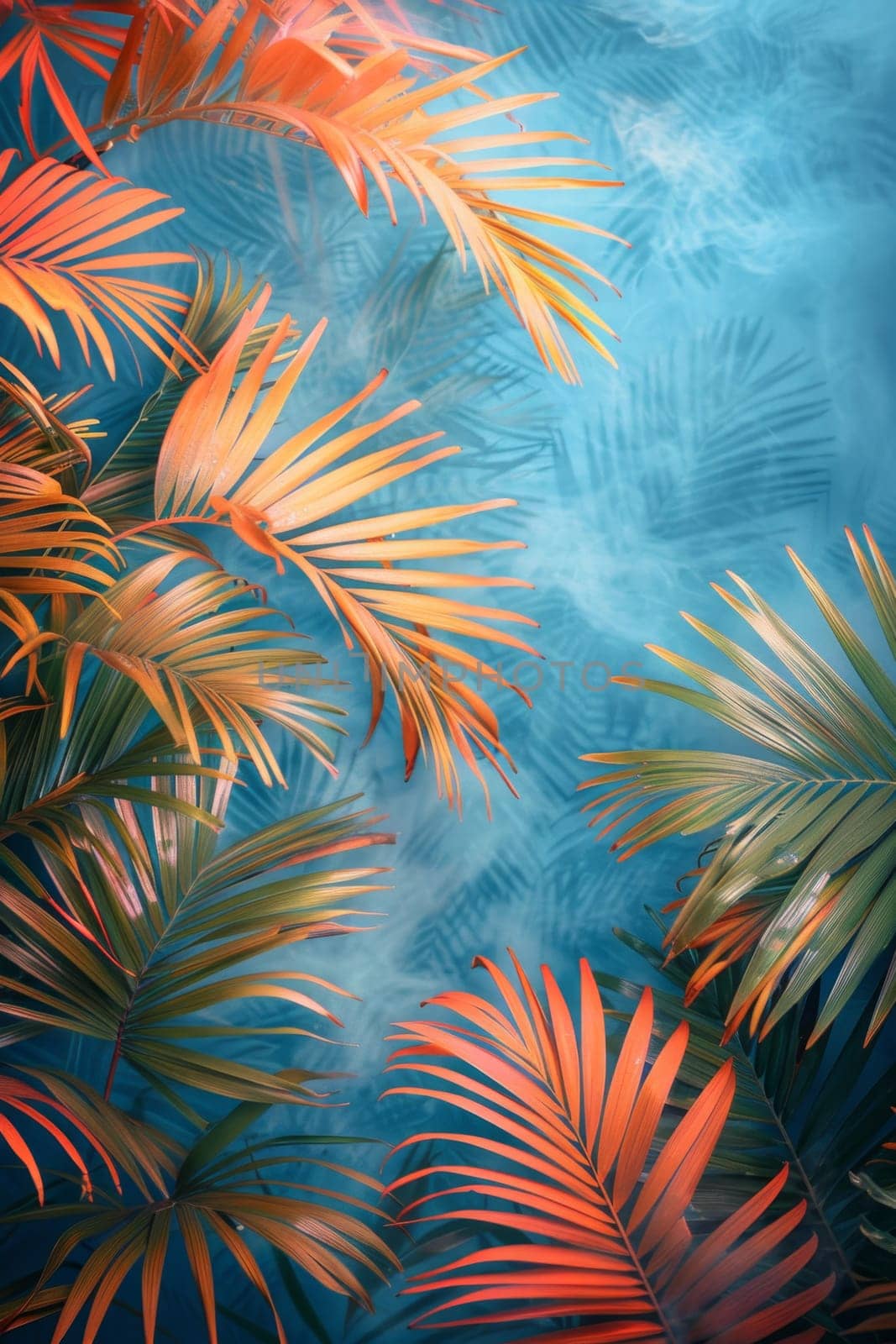 Abstract background with palm leaves by Lobachad