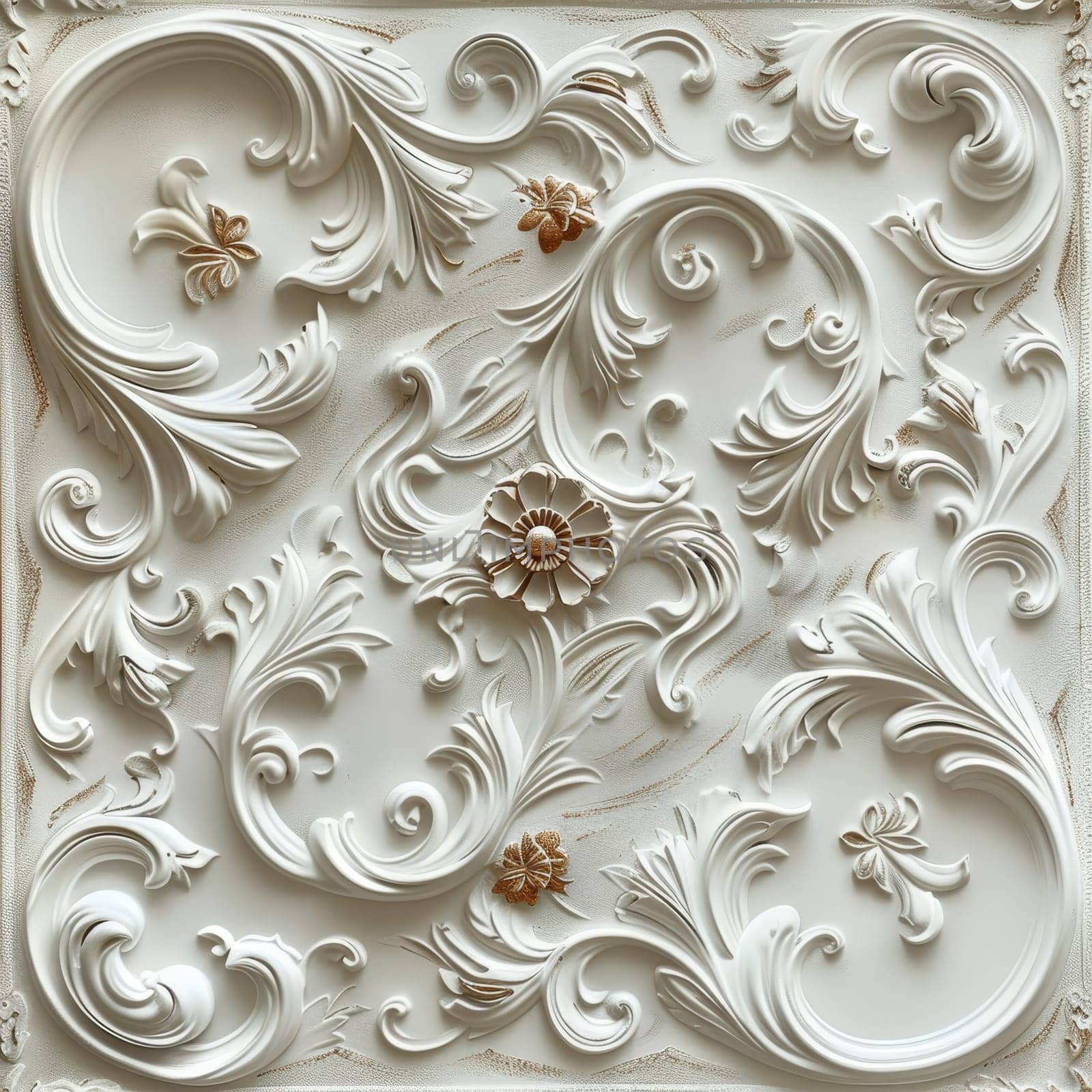 Artistic white decorative 3D wall pattern featuring elaborate swirls and curves, providing a sophisticated backdrop.. by sfinks