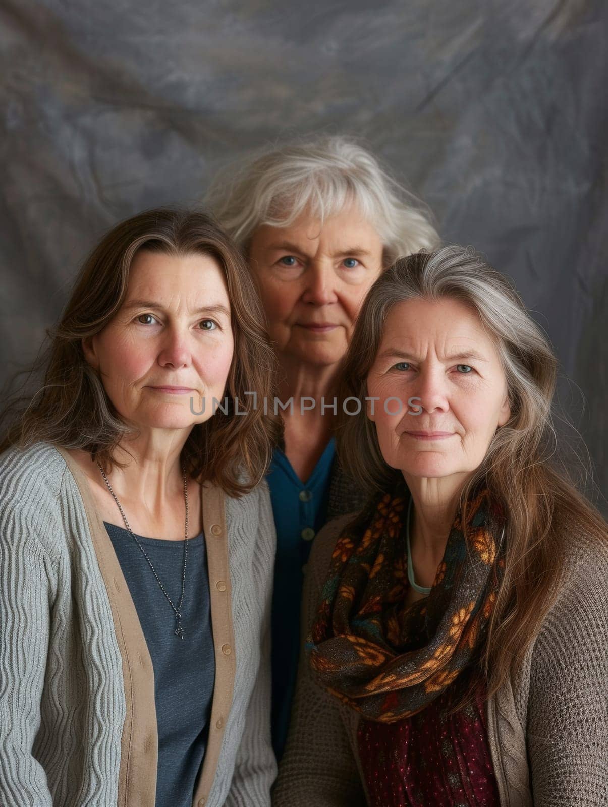 Three generational women posing intimately against a textured backdrop, reflecting familial warmth and history.. by sfinks