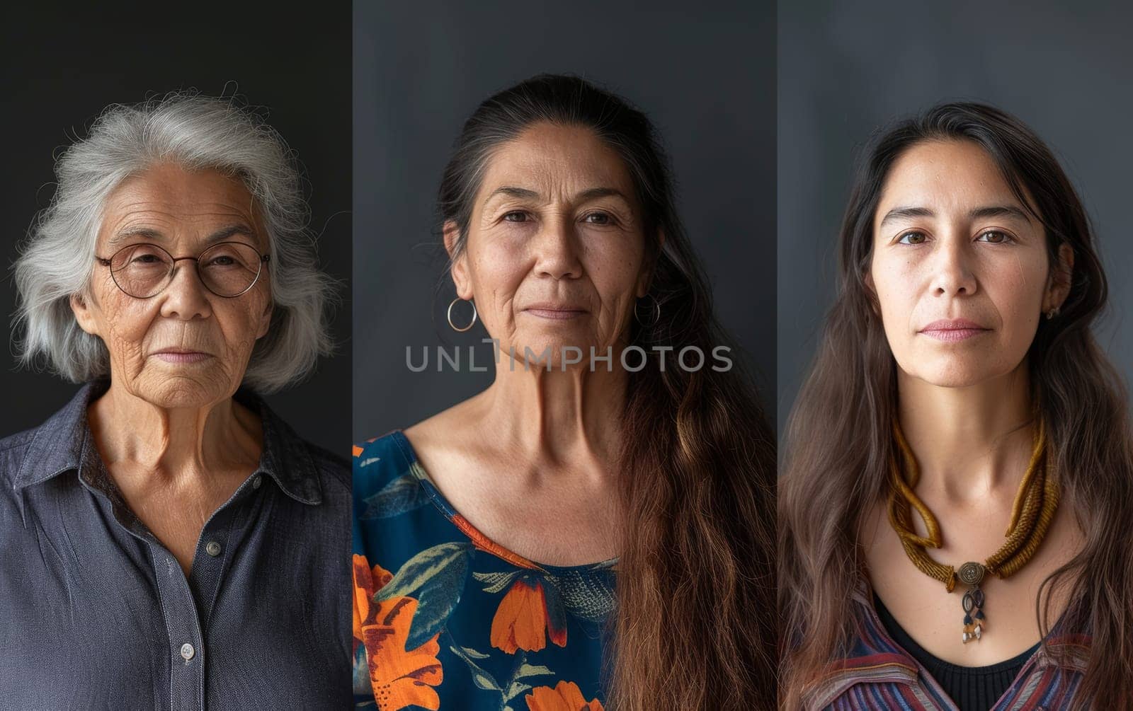 Portraits of the same woman at three life stages: as a girl, an adult, and an elderly. A journey through time