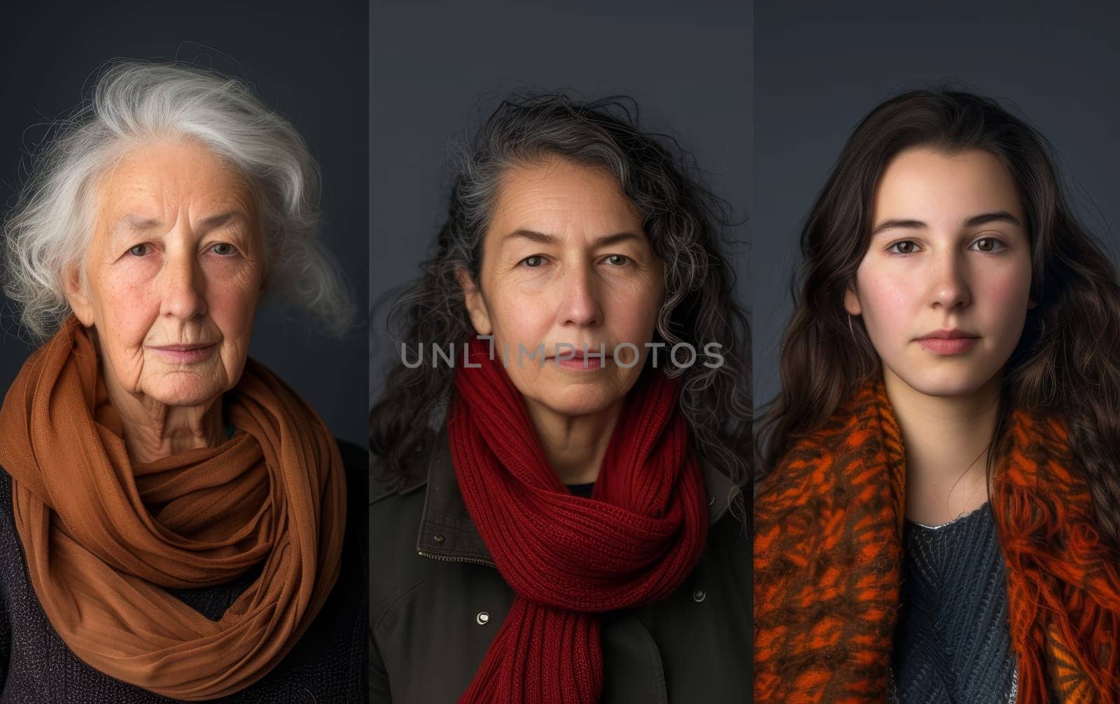 Portraits of the same woman at three life stages: as a girl, an adult, and an elderly. A journey through time. by sfinks